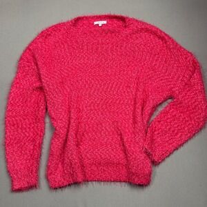 White Birch Hot Pink Fuzzy‎ Crewneck Sweater Women's Large Cozy Pullover